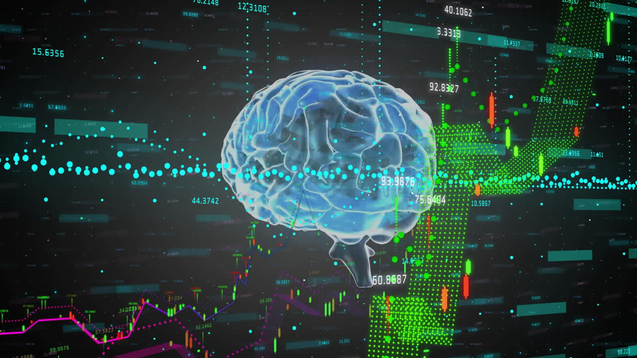 Animation of data processing and diagrams over brain