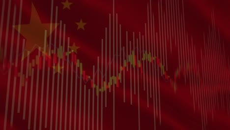 animation of data processing over flag of china