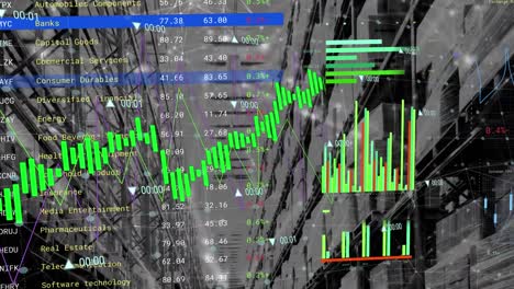 animación del procesamiento de datos financieros en el almacén