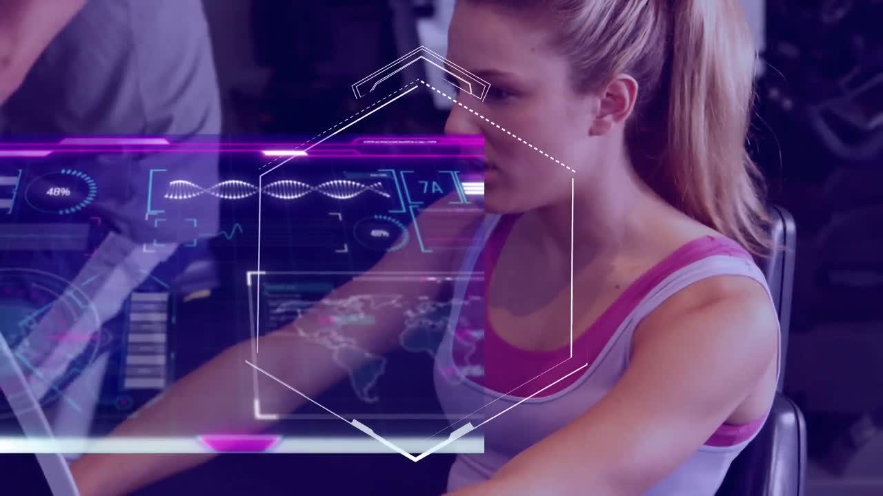 animación del procesamiento de datos sobre el ejercicio de la mujer