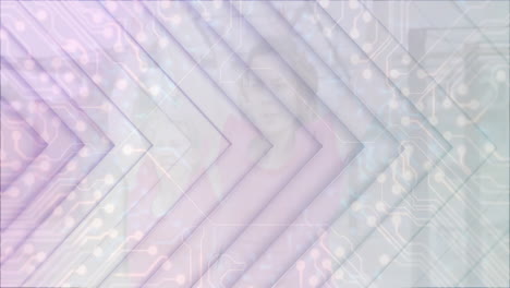 animation of circuit design overlaying geometric patterns on pastel background