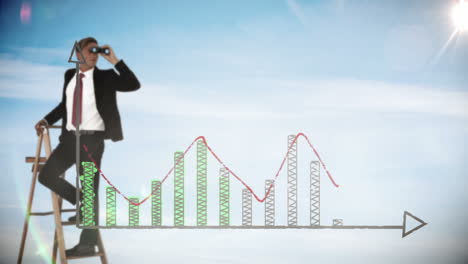 businessman looking at date graph with binoculars