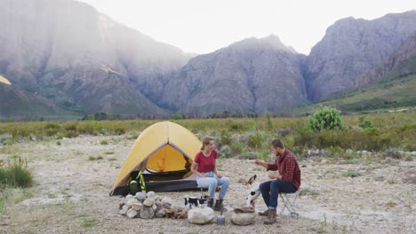 Caucasian-couple-camping-in-nature