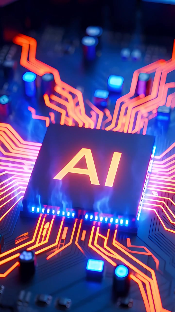 Sfondo Tecnologico Futuristico con Scheda Madre e Chip AI 4K