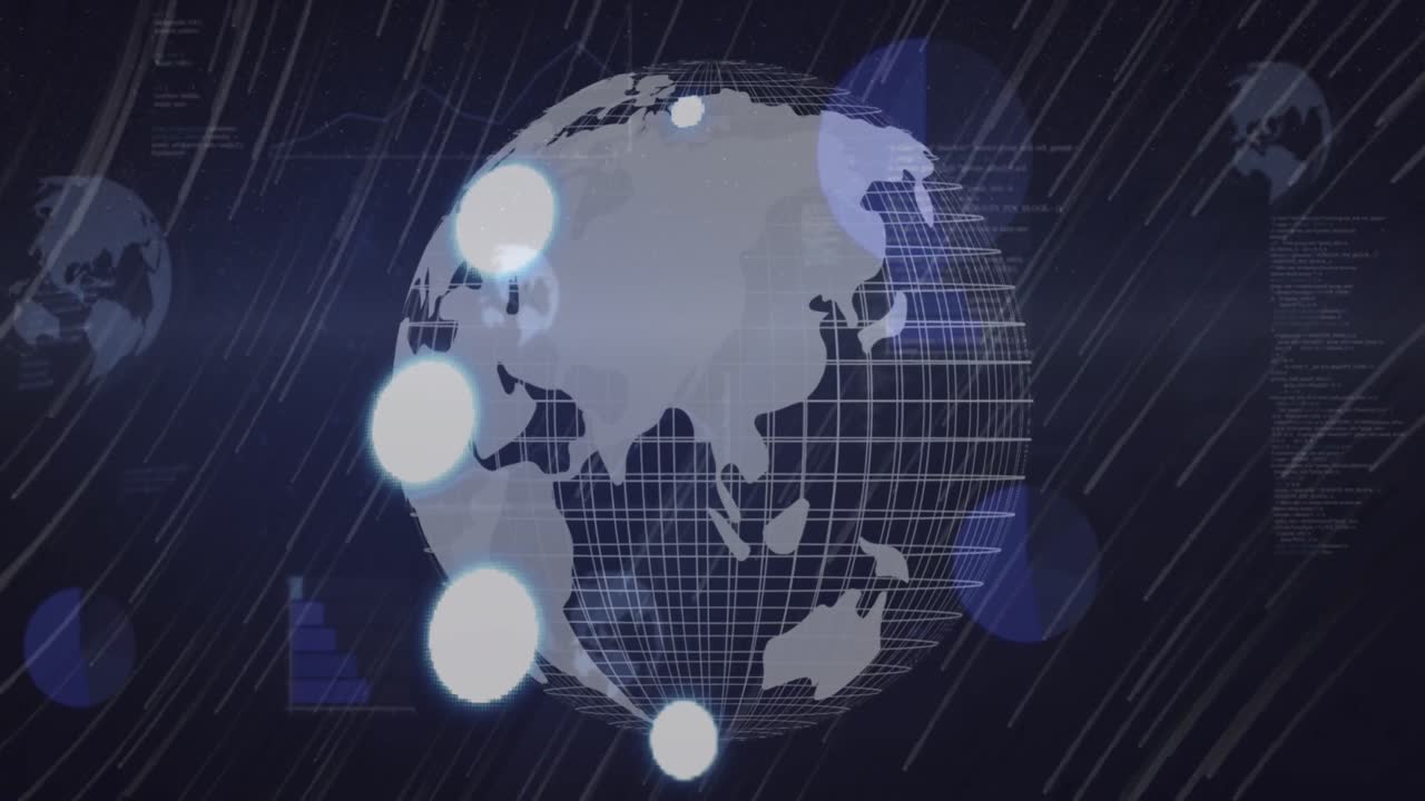 점들이  ⁇ 박이는 애니메이션과 전 세계에 대한 데이터 처리