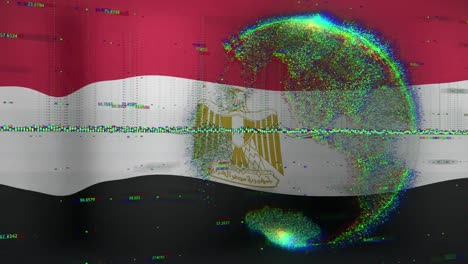 Animation-Der-Datenverarbeitung-Und-Globus-über-Winkendem-Hintergrund