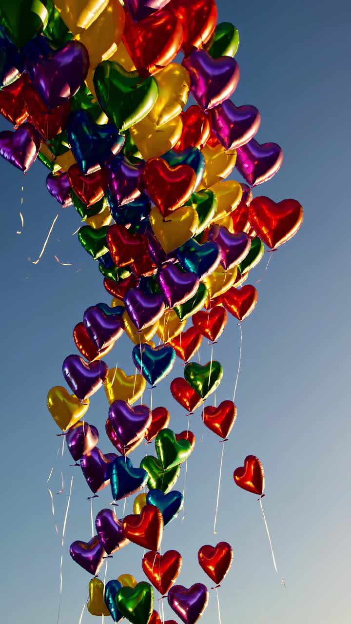 globos en forma de corazón en el cielo