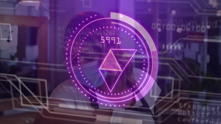 Animation of futuristic digital interface with geometric shapes in school setting