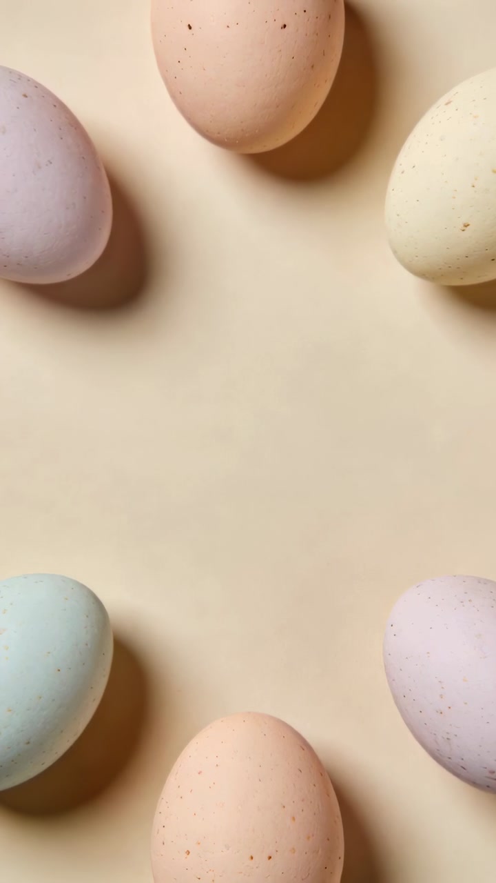 Vertical video: Camera panning up causing speckled eggs' shadows to move, showing texture for ads