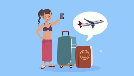 traveler woman take a selfie with passport