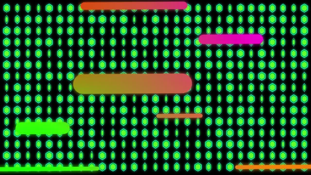 Animazione di linee e file di dischi verdi tremolanti su sfondo nero.