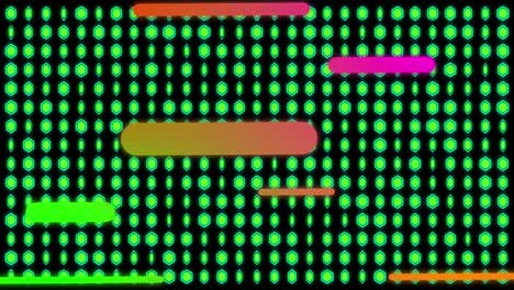 animación de líneas y filas de discos verdes parpadeantes sobre fondo negro