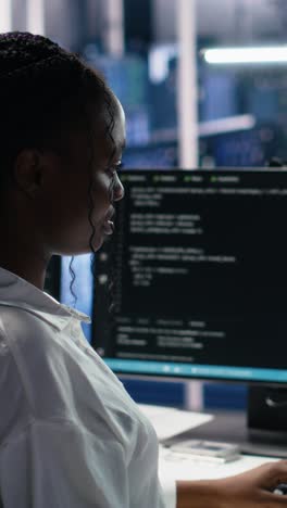 vertical video data center system administrator working on neural network tech