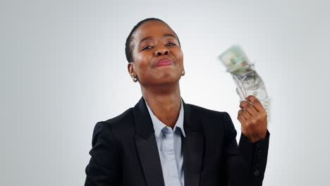 Success,-money-fan-and-face-of-black-woman
