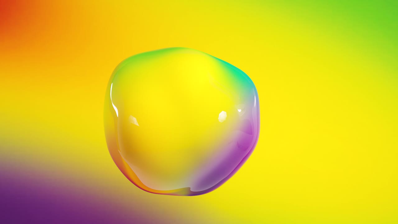 Renkli gökkuşağı gradyanlı baloncuk animasyonu. 3D render.