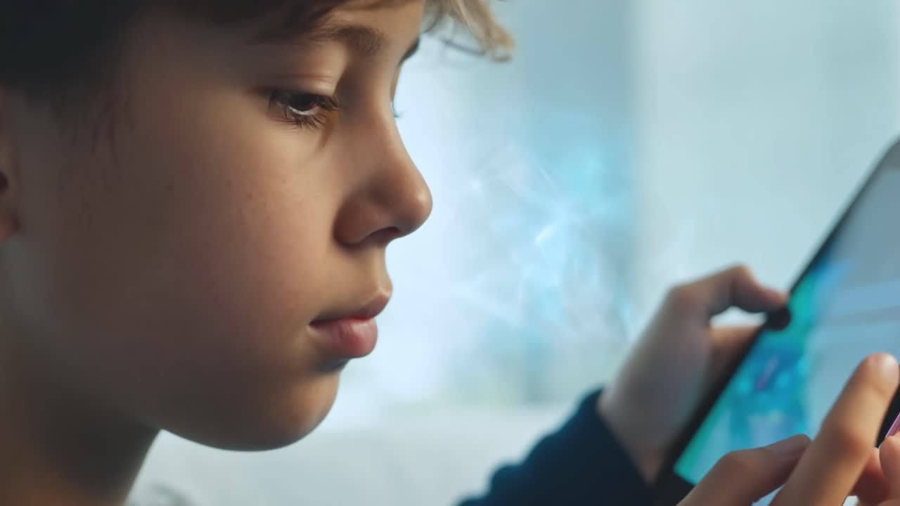 태블릿을 사용하는 소년