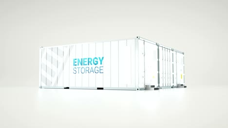 instalación de almacenamiento de energía de batería de alta capacidad hecha de contenedores de envío industriales. representación 3d.