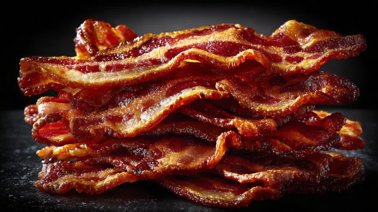 A Glorious Display of Crispy Bacon Layers Highlighting the Deliciously Irresistible Texture and Color of a Savory Breakfast Treat Ideal for Any Occasion
