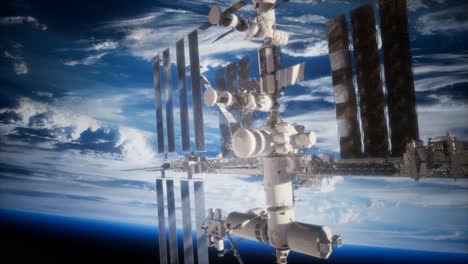 una vista de la tierra y una nave espacial. iss está orbitando la tierra