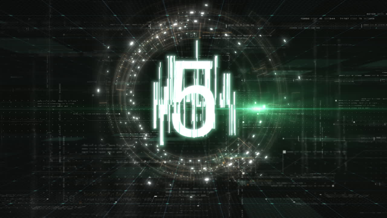 Futuristic countdown timer animation from 10 to 0 seconds for video and film projects, featuring sleek digital effects, dynamic transitions, and high-tech visual elements