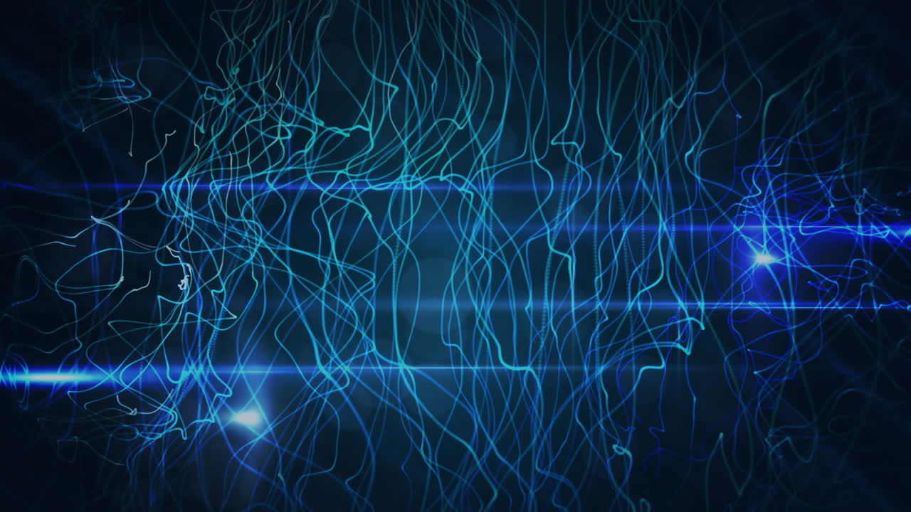 Animation of blue network of connections moving cityscape