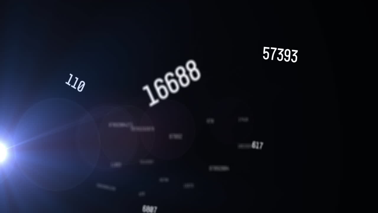 검은 바탕에 렌즈 플레어와 함께 변하는 숫자의 애니메이션