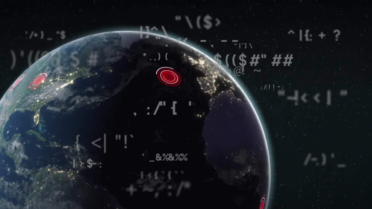 파란색 배경에 전 세계에 대한 데이터 처리 애니메이션