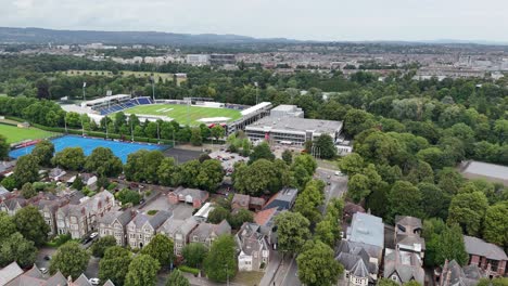 panning drone aerial sophia gardens cricket ground cardiff wales