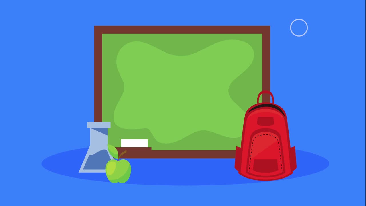 chalkboard with schoolbag and apple