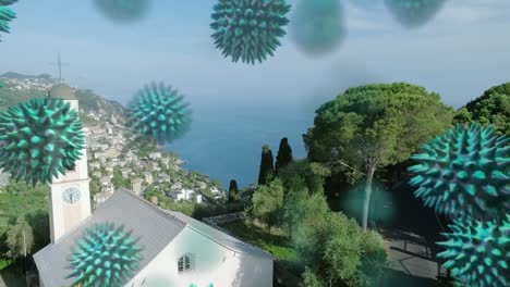 Makro-Corona-Virus-Breitet-Sich-Mit-Stadtbild-Im-Hintergrund-Aus