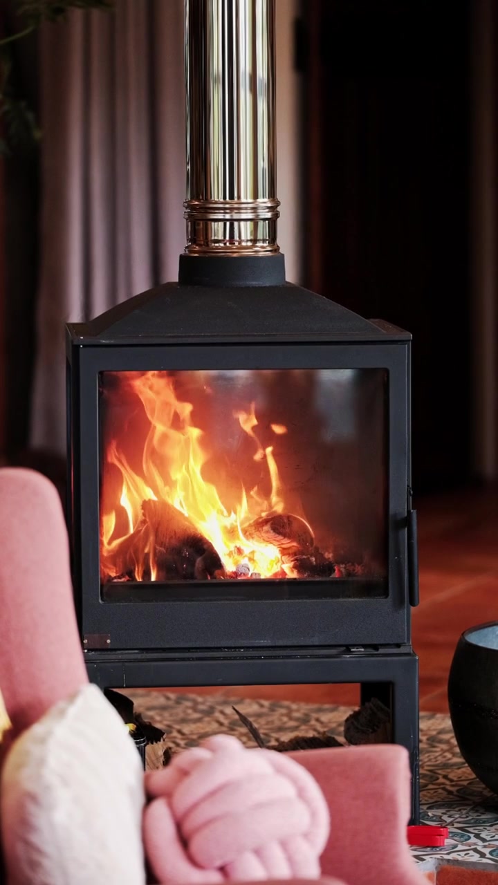 Vertical shot of a cozy wood burner