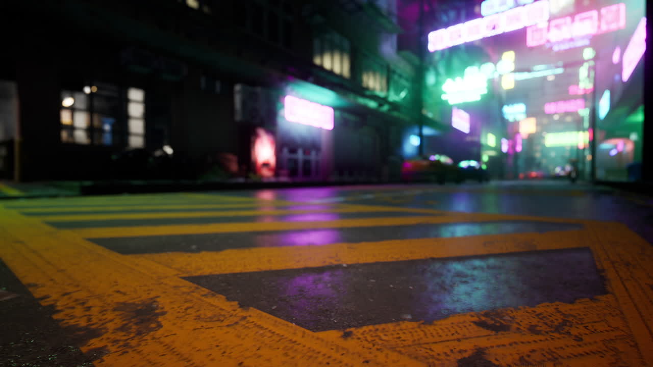 밤에 사이버 크 도시 거리