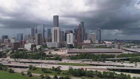 This-video-is-about-an-aerial-of-the-downtown-Houston-skyline-in-the-evening