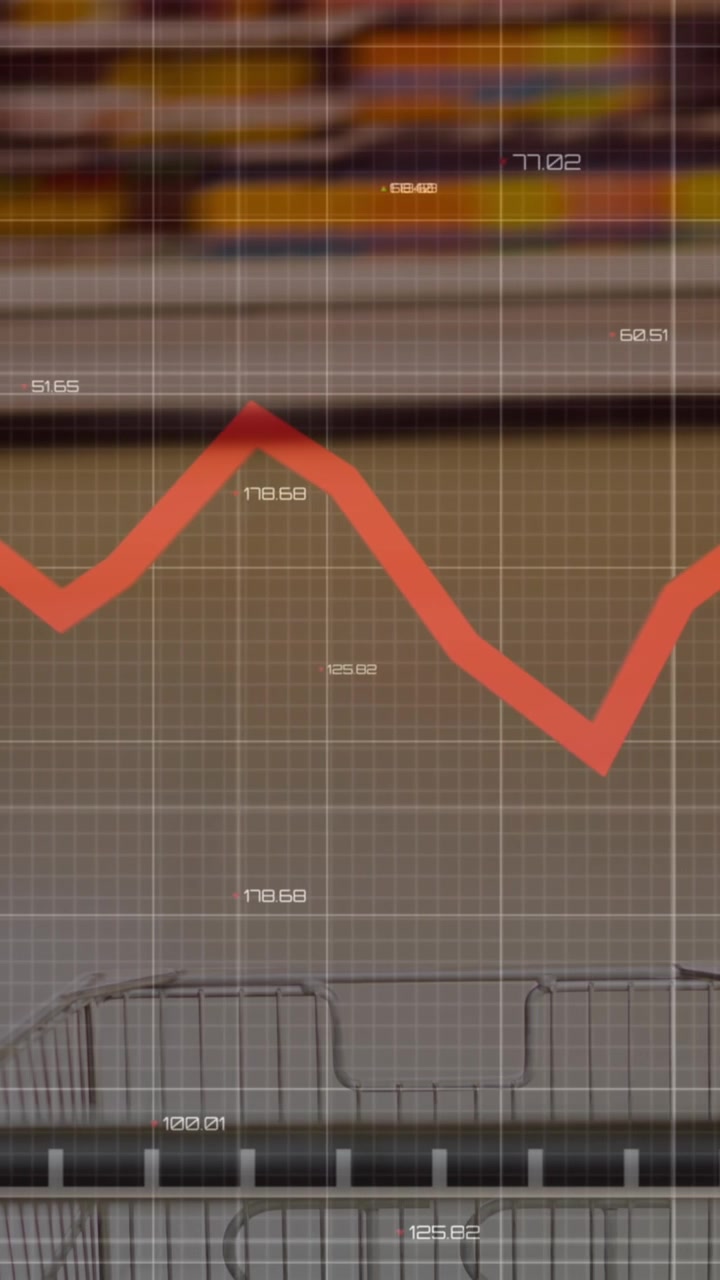 Animation of data processing over trolley in shop