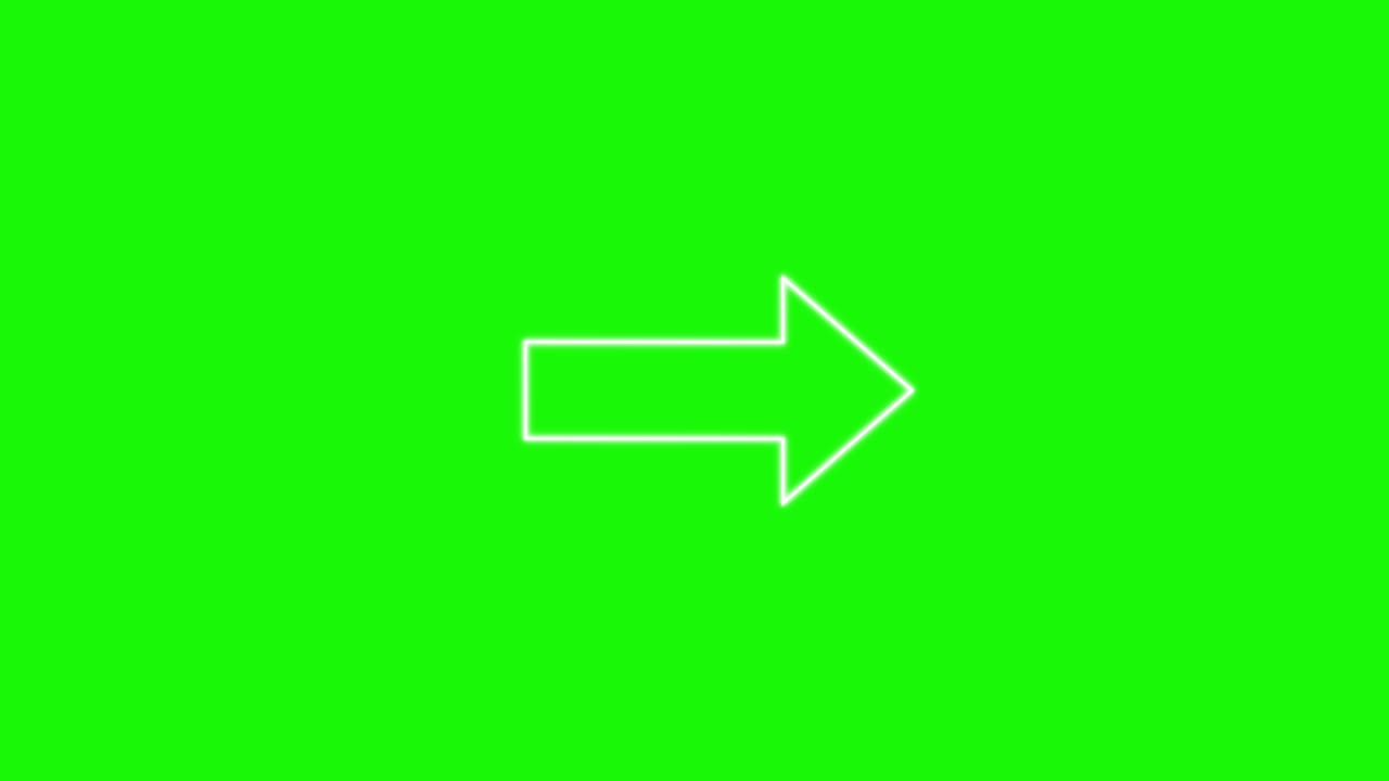 Outlined white arrow smoothly slides rightward across vivid green background, simple flat animation style