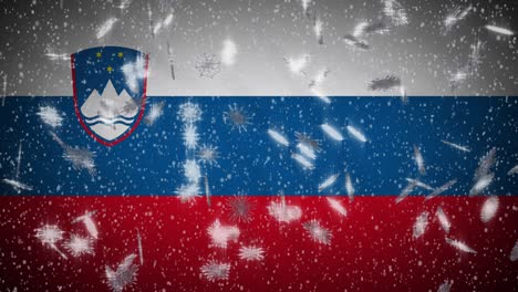 slovenia flag falling snow loopable, new year and christmas background, loop