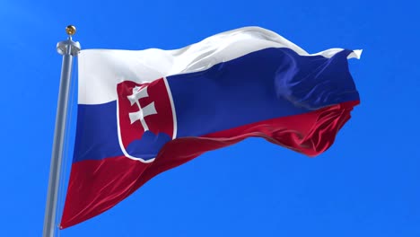 flag of slovakia waving at wind in slow in blue sky, loop