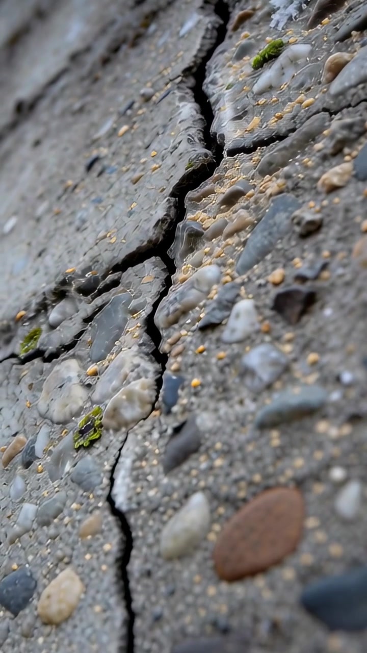 Video verticale: Inizio sulla fessura superiore, macrocamera che si inclina lungo il percorso della crepa