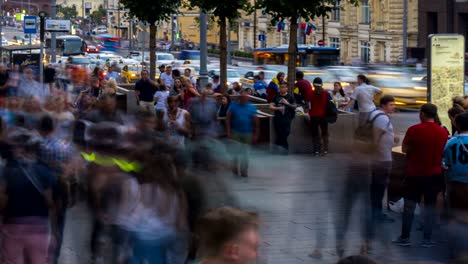 football fans and spectators have fun on the streets after the game,time lapse