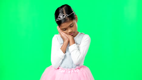 Sleeping,-tired-gesture-and-child-on-green-screen