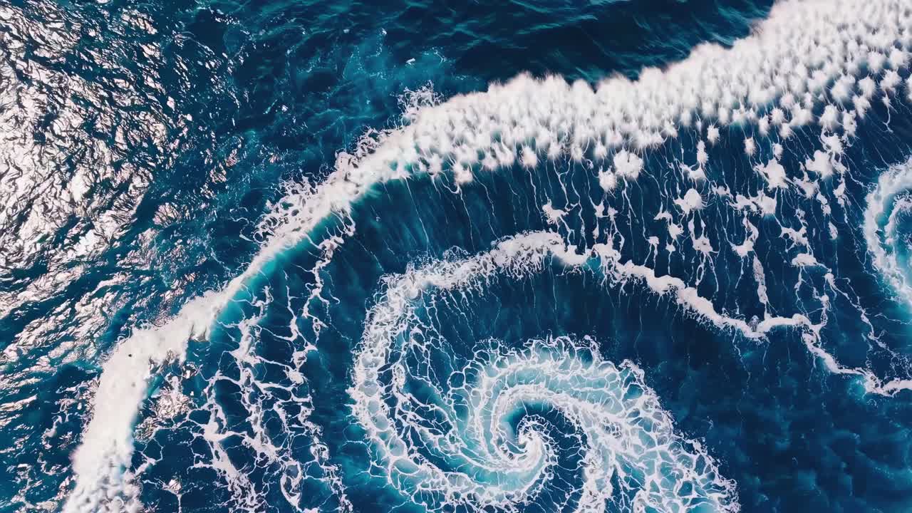 Aerial view of swirling ocean waves creating mesmerizing patterns