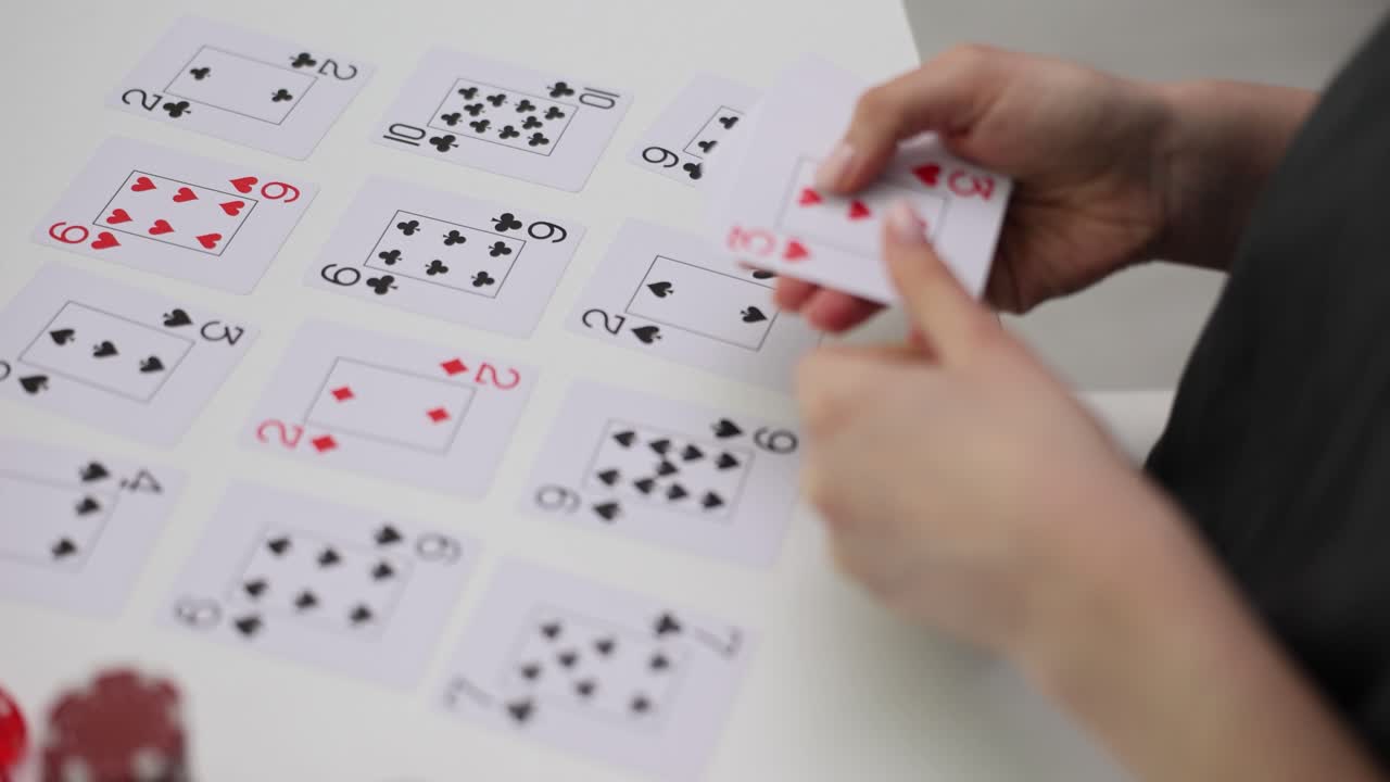 Person Playing a Card Game with Poker Chips and Dice