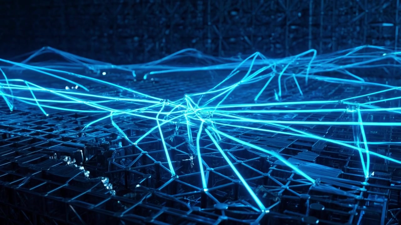 Abstract Digital Network Connecting Over a Dark Geometric Surface