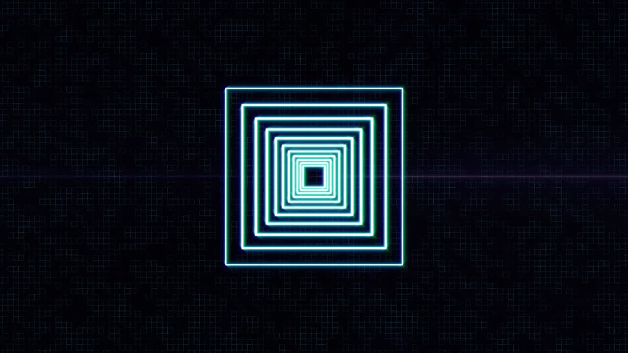 el túnel de neón cuadrado volando a través del fondo de imágenes de 4k del objetivo.