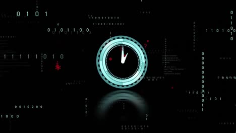 animation of data processing and clock ticking over dark background