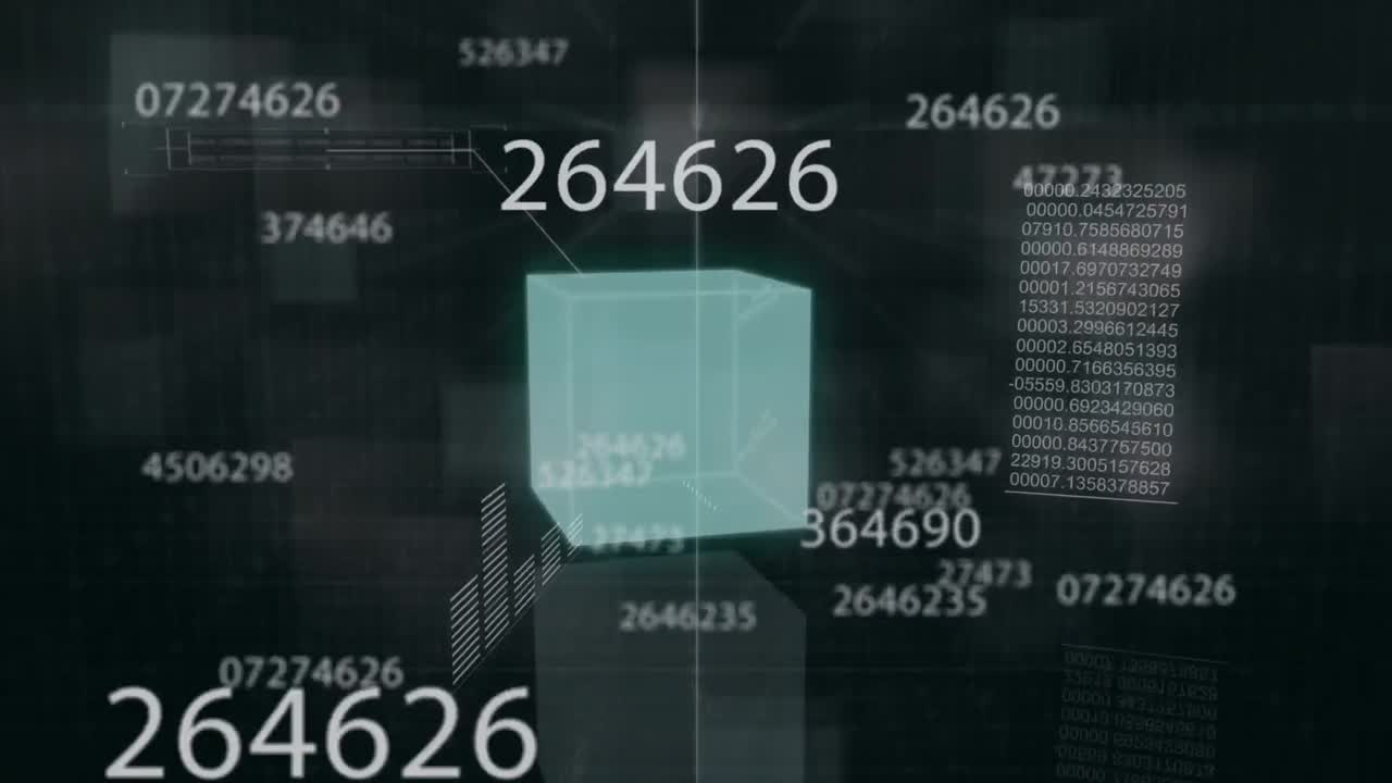 animación del procesamiento de datos sobre un fondo oscuro