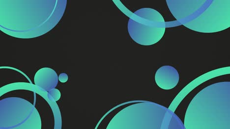 círculos azules concéntricos en lo alto fondo negro esferas rebotando animación geométrica vintage abstracta
