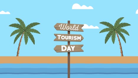 world tourism day lettering in arrows signal on the beach