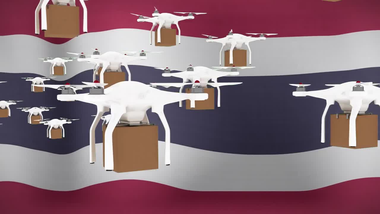 태국 발 위를 날아다니는 드론의 애니메이션