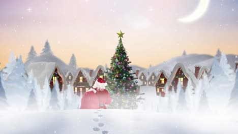 Santa-clause-in-winter-scenery-combined-with-falling-snow